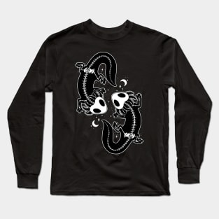 Pair of black skeleton axolotls dancing in the night Long Sleeve T-Shirt